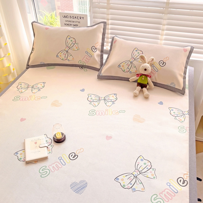 91家纺网 家纺一手货源 找家纺 金盛纺 2025新款A类数码印花冰丝席-床席款蝴蝶结-床席款