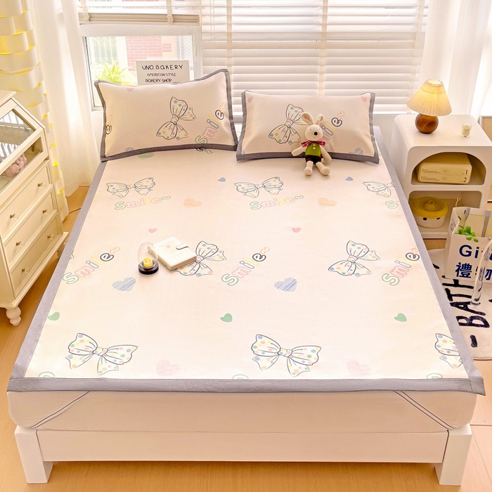 金盛纺 2025新款A类数码印花冰丝席-床席款蝴蝶结-床席款