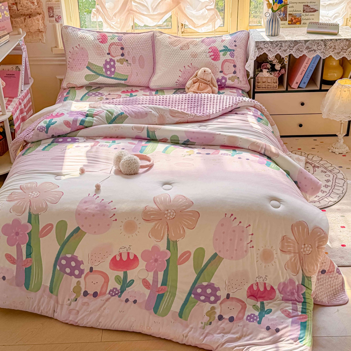 91家纺网 家纺一手货源 找家纺 梵克保罗 2026春夏直播热款A类针织棉豆豆被夏被春秋被空调被儿童学生大版卡通被子被芯 花仙子