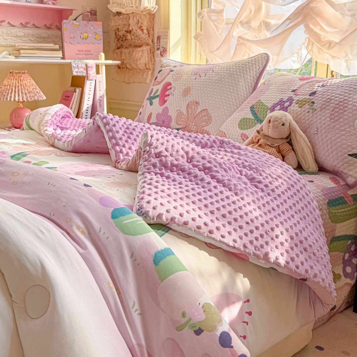 91家纺网 家纺一手货源 找家纺 梵克保罗 2026春夏直播热款A类针织棉豆豆被夏被春秋被空调被儿童学生大版卡通被子被芯 花仙子