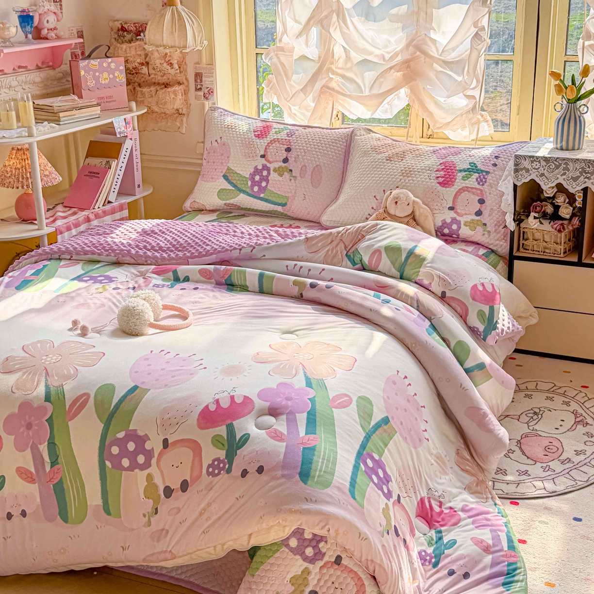 91家纺网 家纺一手货源 找家纺 梵克保罗 2026春夏直播热款A类针织棉豆豆被夏被春秋被空调被儿童学生大版卡通被子被芯 花仙子