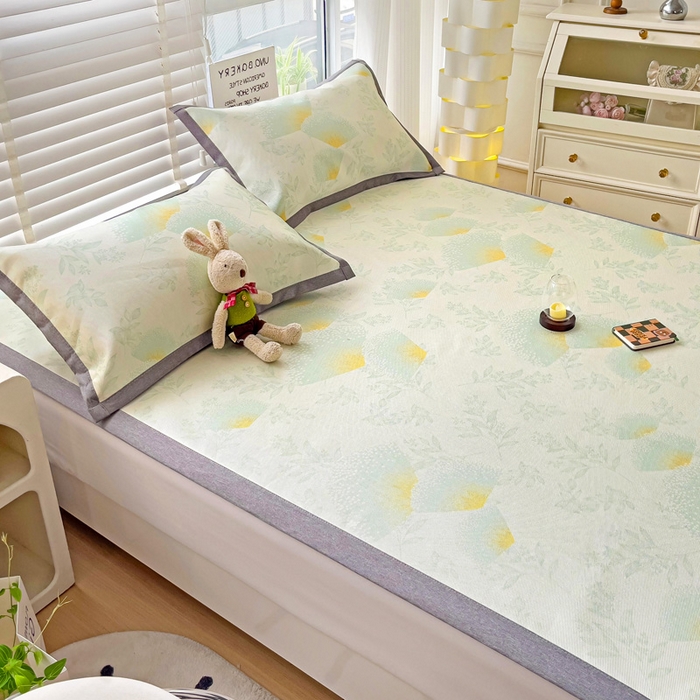 91家纺网 家纺一手货源 找家纺 金盛纺 2025新款A类数码印花冰丝席-床席款绿意百合-床席款