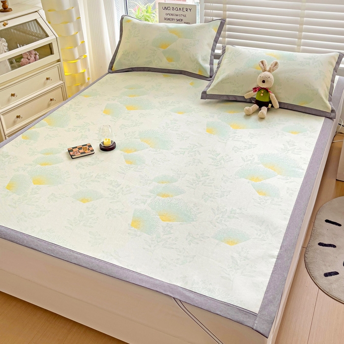 91家纺网 家纺一手货源 找家纺 金盛纺 2025新款A类数码印花冰丝席-床席款绿意百合-床席款