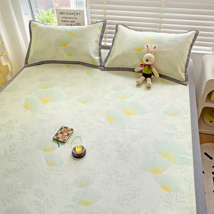 91家纺网 家纺一手货源 找家纺 金盛纺 2025新款A类数码印花冰丝席-床席款绿意百合-床席款