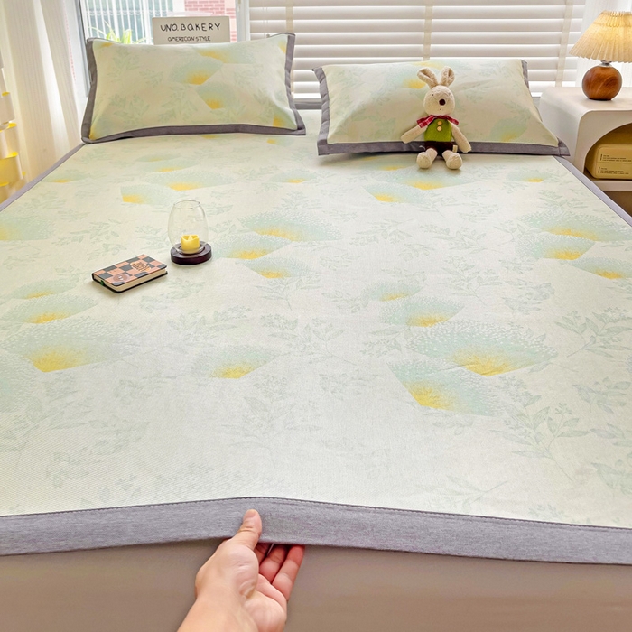 91家纺网 家纺一手货源 找家纺 金盛纺 2025新款A类数码印花冰丝席-床席款绿意百合-床席款