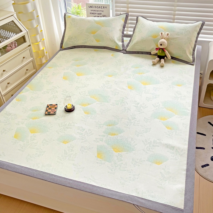 91家纺网 家纺一手货源 找家纺 金盛纺 2025新款A类数码印花冰丝席-床席款绿意百合-床席款