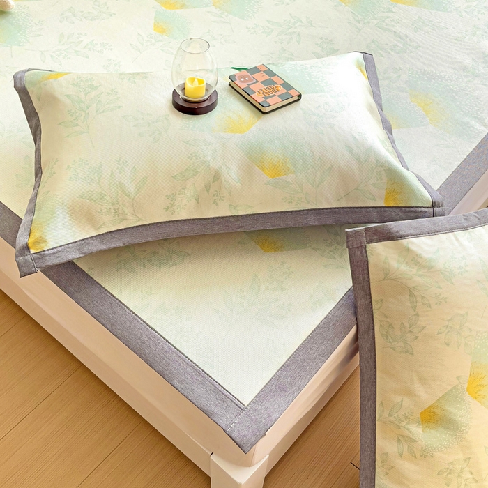 91家纺网 家纺一手货源 找家纺 金盛纺 2025新款A类数码印花冰丝席-床席款绿意百合-床席款