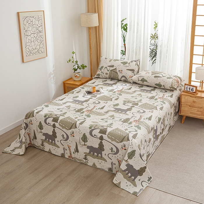 91家纺网 家纺一手货源 找家纺 大元 2026新款全棉纯棉老粗布凉席席子单床单 床单单件 动物乐园