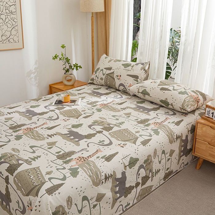 91家纺网 家纺一手货源 找家纺 大元 2026新款全棉纯棉老粗布凉席席子单床单 床单单件 动物乐园