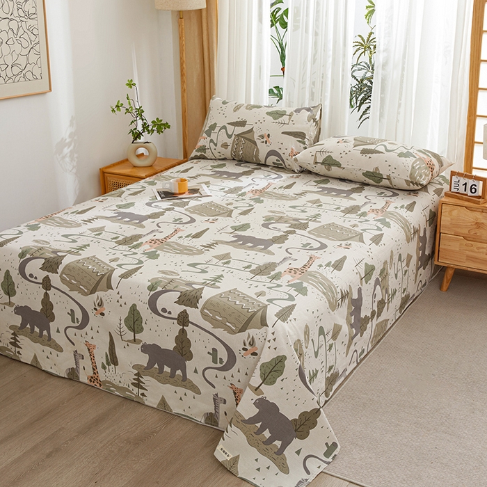 91家纺网 家纺一手货源 找家纺 大元 2026新款全棉纯棉老粗布凉席席子单床单 床单单件 动物乐园