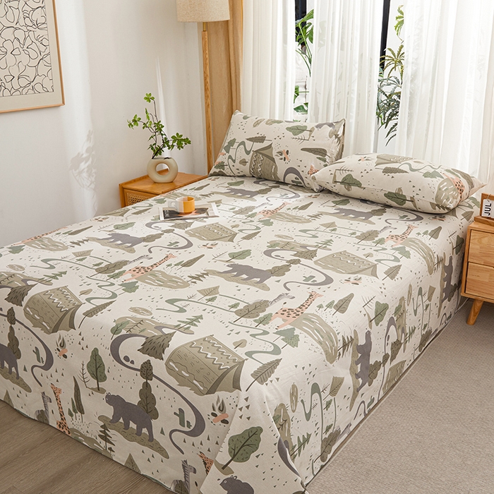 91家纺网 家纺一手货源 找家纺 大元 2026新款全棉纯棉老粗布凉席席子单床单 床单单件 动物乐园