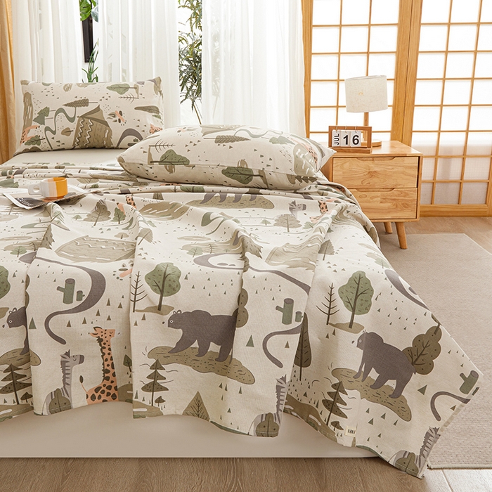 91家纺网 家纺一手货源 找家纺 大元 2026新款全棉纯棉老粗布凉席席子单床单 床单单件 动物乐园