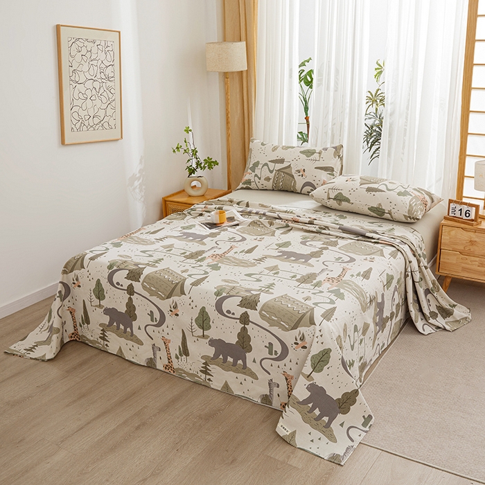 91家纺网 家纺一手货源 找家纺 大元 2026新款全棉纯棉老粗布凉席席子单床单 床单单件 动物乐园