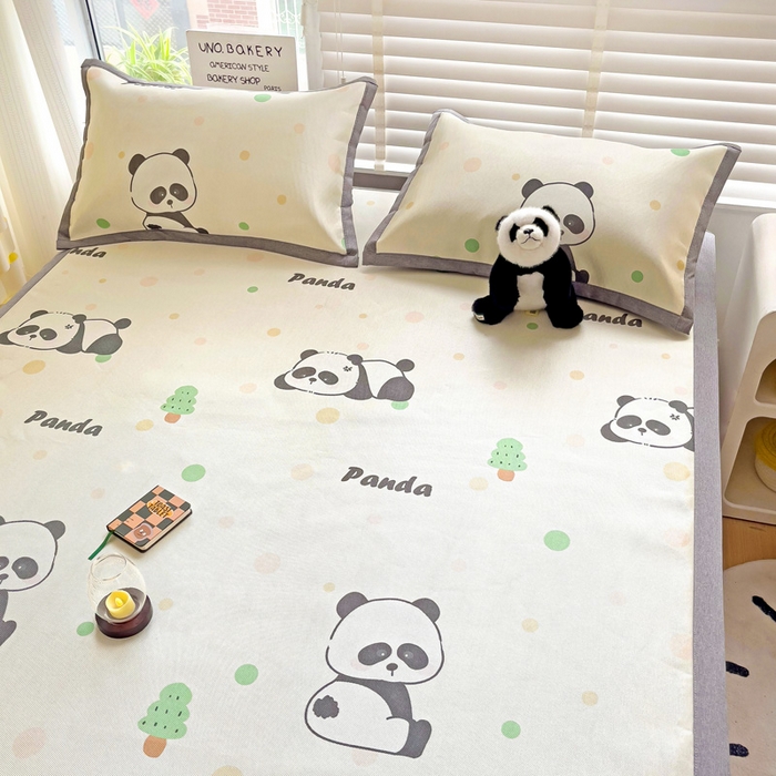 91家纺网 家纺一手货源 找家纺 金盛纺 2025新款A类数码印花冰丝席-床席款趴趴熊-床席款