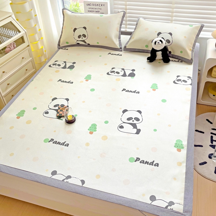 91家纺网 家纺一手货源 找家纺 金盛纺 2025新款A类数码印花冰丝席-床席款趴趴熊-床席款