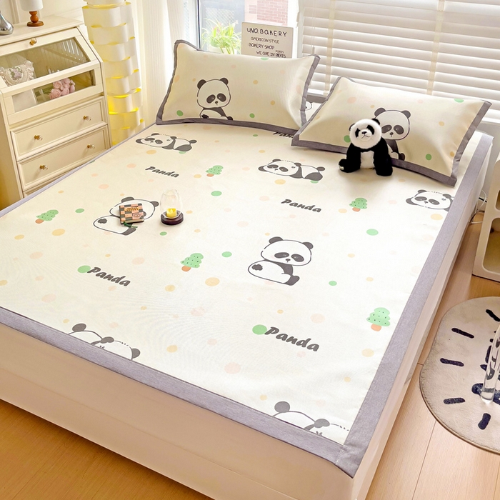 91家纺网 家纺一手货源 找家纺 金盛纺 2025新款A类数码印花冰丝席-床席款趴趴熊-床席款