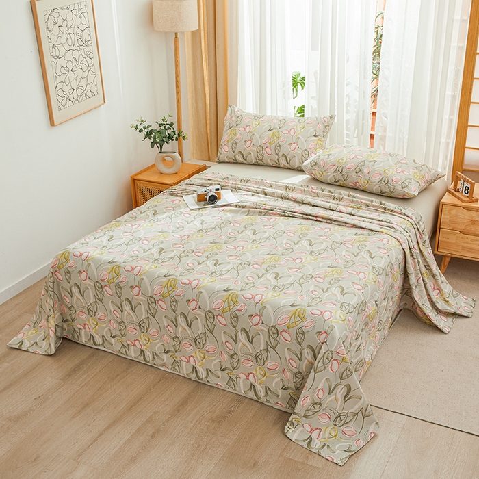 91家纺网 家纺一手货源 找家纺 大元 2026新款全棉纯棉老粗布凉席席子单床单 床单单件 繁花