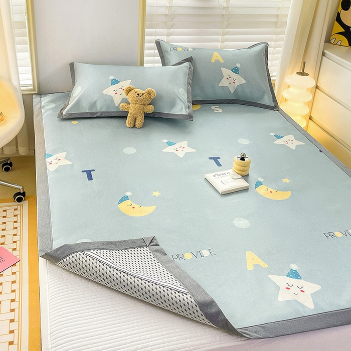 91家纺网 家纺一手货源 找家纺 金盛纺 2025新款A类数码印花冰丝席-床席款星辰-兰-床席款