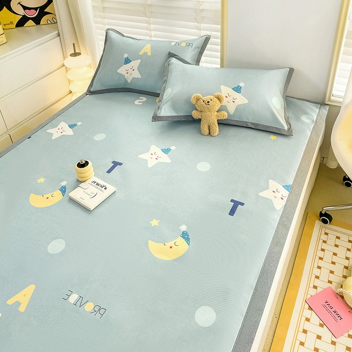 91家纺网 家纺一手货源 找家纺 金盛纺 2025新款A类数码印花冰丝席-床席款星辰-兰-床席款