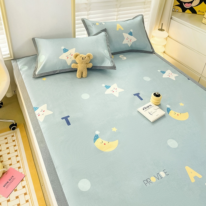 91家纺网 家纺一手货源 找家纺 金盛纺 2025新款A类数码印花冰丝席-床席款星辰-兰-床席款