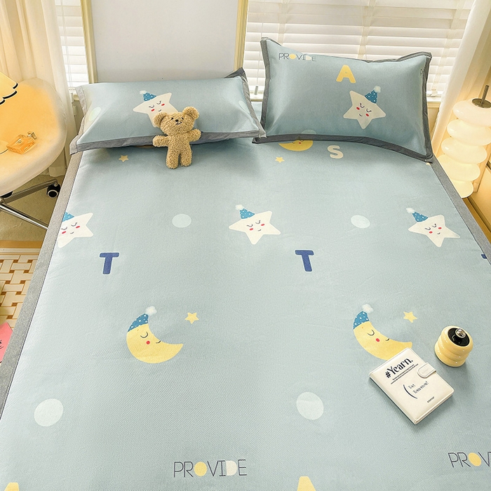 91家纺网 家纺一手货源 找家纺 金盛纺 2025新款A类数码印花冰丝席-床席款星辰-兰-床席款