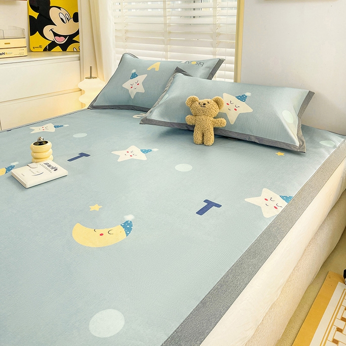 91家纺网 家纺一手货源 找家纺 金盛纺 2025新款A类数码印花冰丝席-床席款星辰-兰-床席款