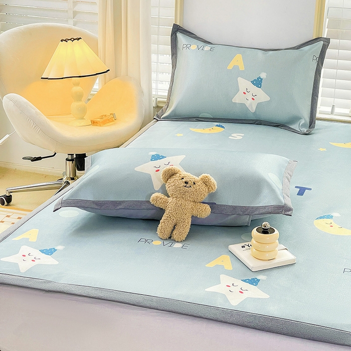 91家纺网 家纺一手货源 找家纺 金盛纺 2025新款A类数码印花冰丝席-床席款星辰-兰-床席款