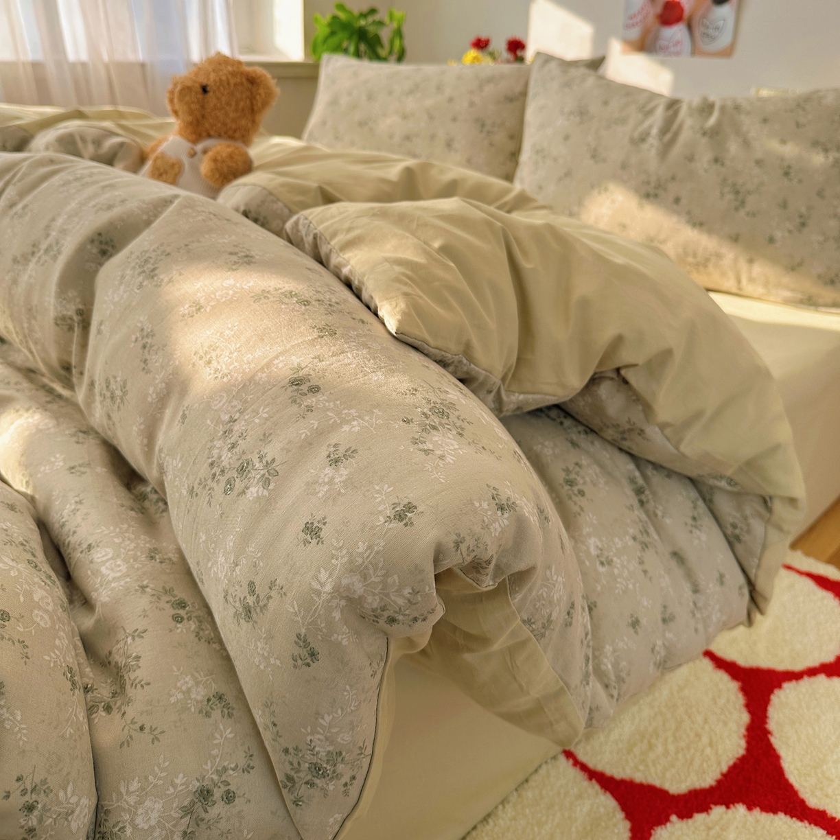 耀悦家纺 2026新款全棉纯棉a类双层纱小清新四件套 春日茶语