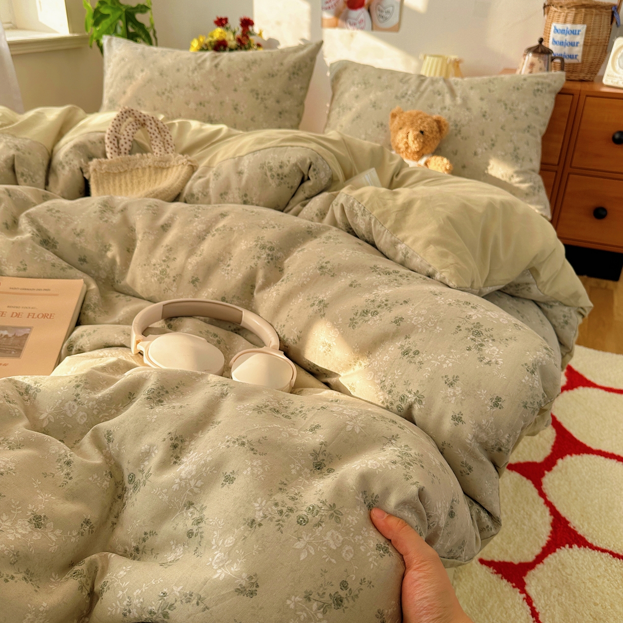 91家纺网 家纺一手货源 找家纺 耀悦家纺 2026新款全棉纯棉a类双层纱小清新四件套 春日茶语