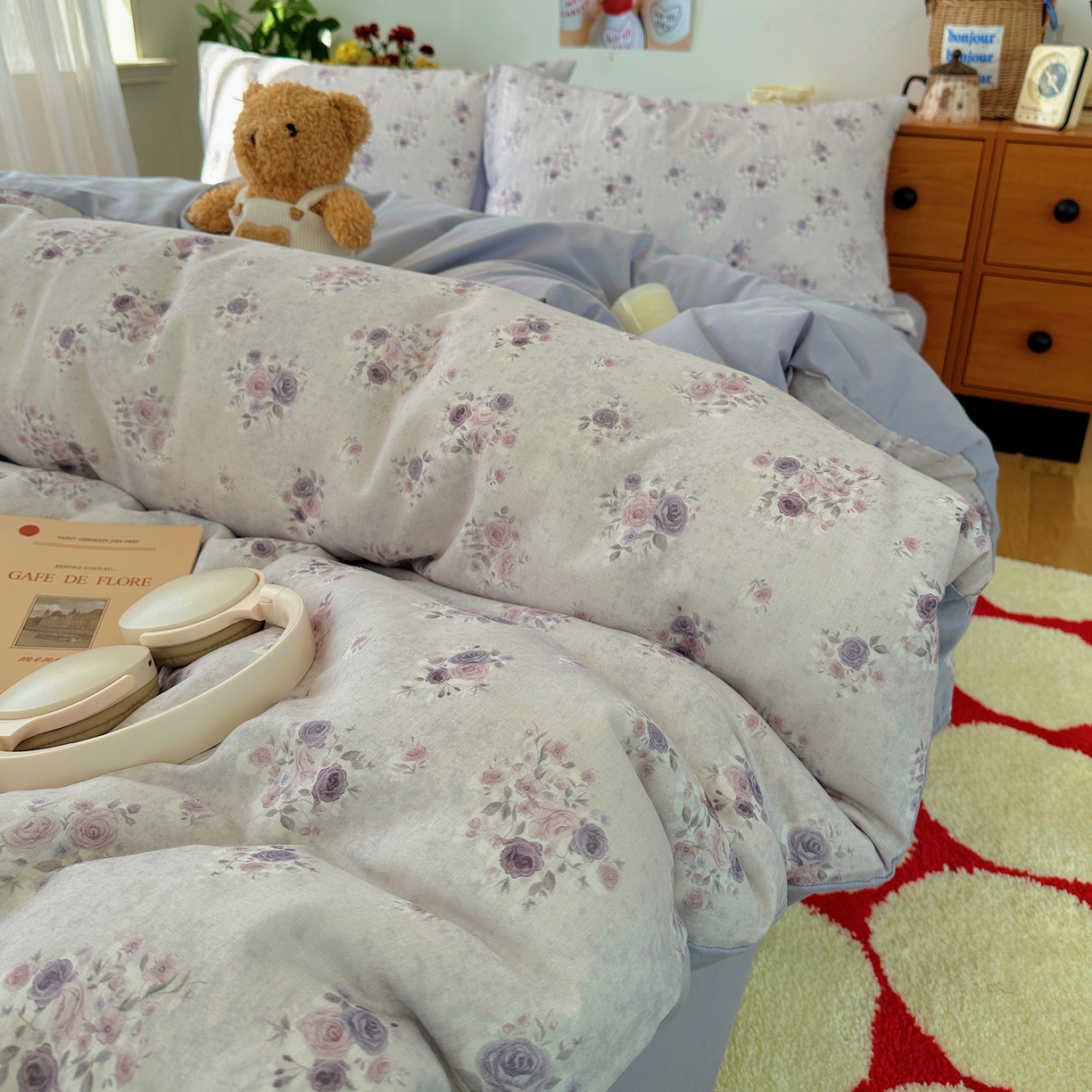 91家纺网 家纺一手货源 找家纺 耀悦家纺 2026新款全棉纯棉a类双层纱小清新四件套 木瑾