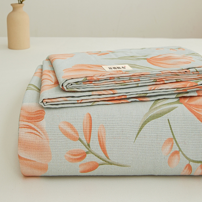 91家纺网 家纺一手货源 找家纺 大元 2026新款全棉纯棉老粗布凉席席子单床单 床单单件 花间物语