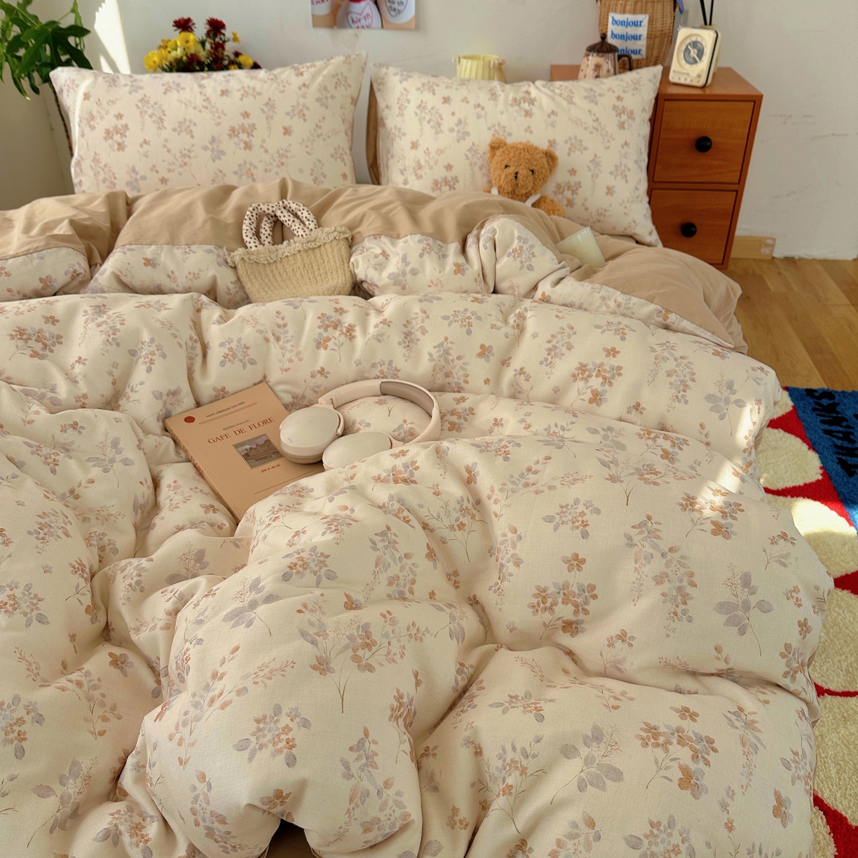 91家纺网 家纺一手货源 找家纺 耀悦家纺 2026新款全棉纯棉a类双层纱小清新四件套 风雅居