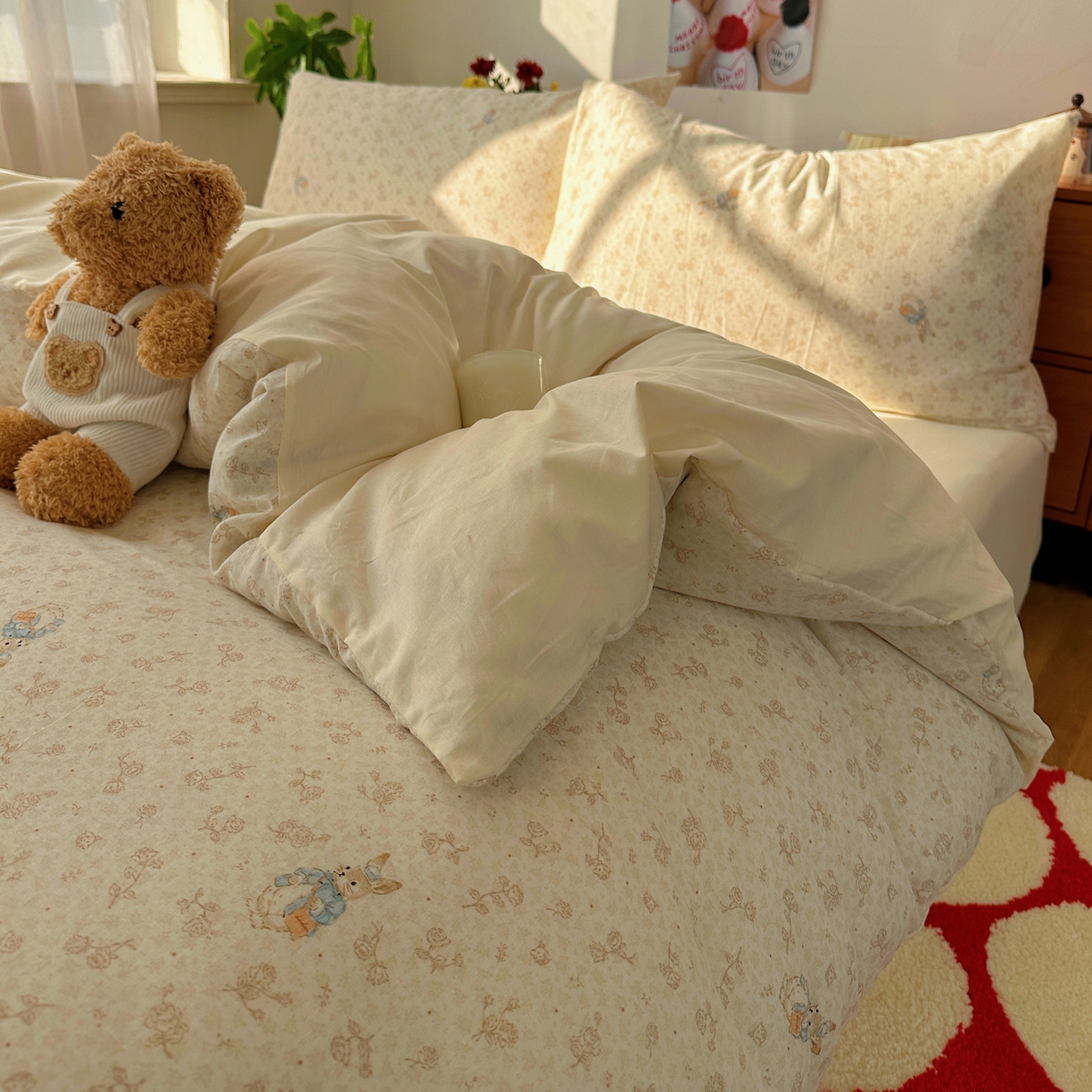 91家纺网 家纺一手货源 找家纺 耀悦家纺 2026新款全棉纯棉a类双层纱小清新四件套 南山小兔