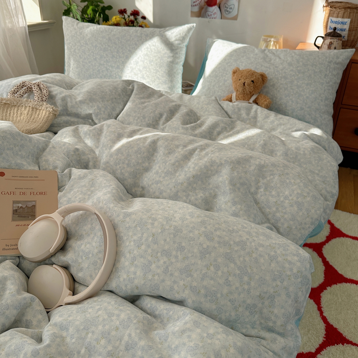 91家纺网 家纺一手货源 找家纺 耀悦家纺 2026新款全棉纯棉a类双层纱小清新四件套 梅花清客