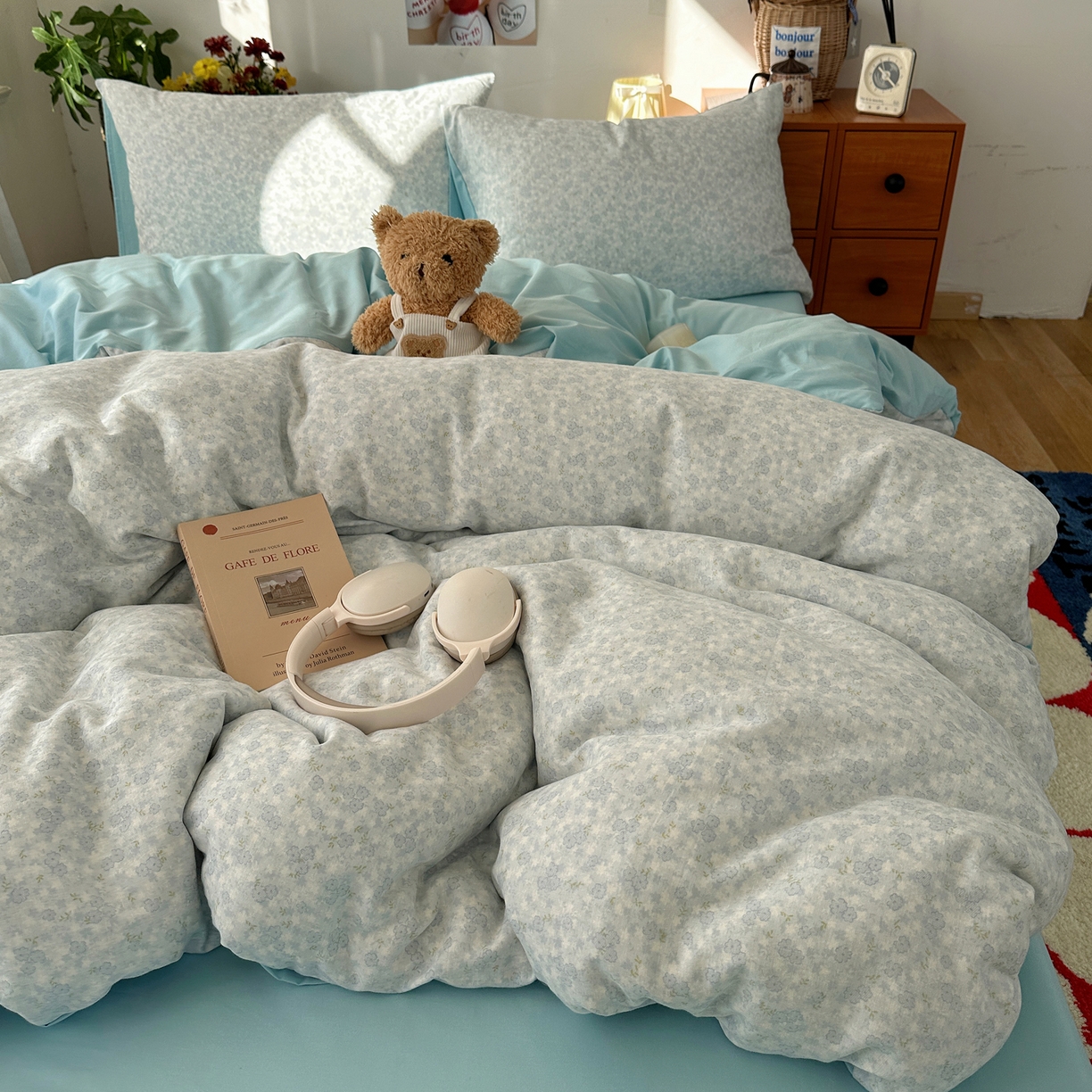 91家纺网 家纺一手货源 找家纺 耀悦家纺 2026新款全棉纯棉a类双层纱小清新四件套 梅花清客