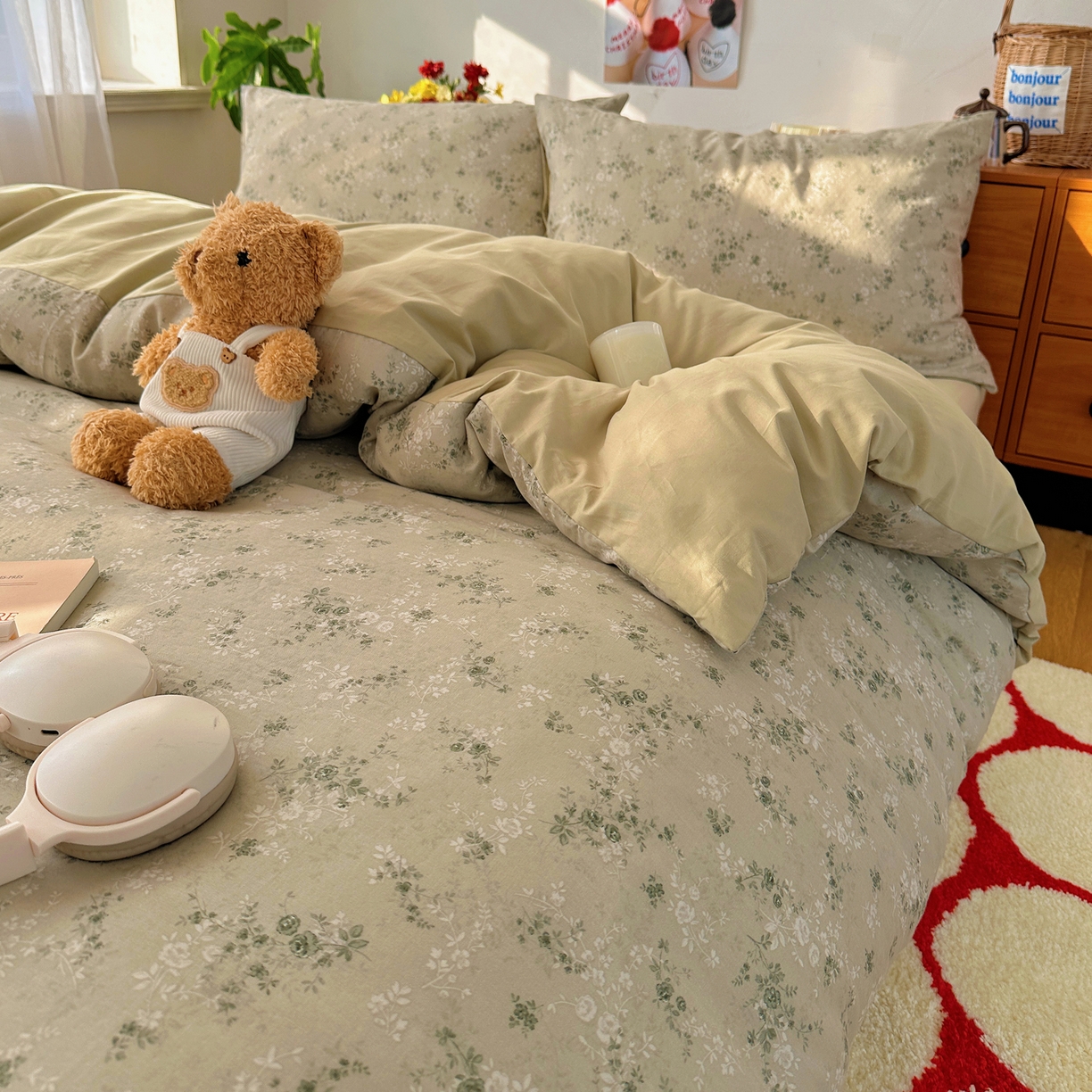 91家纺网 家纺一手货源 找家纺 耀悦家纺 2026新款全棉纯棉a类双层纱小清新四件套 春日茶语