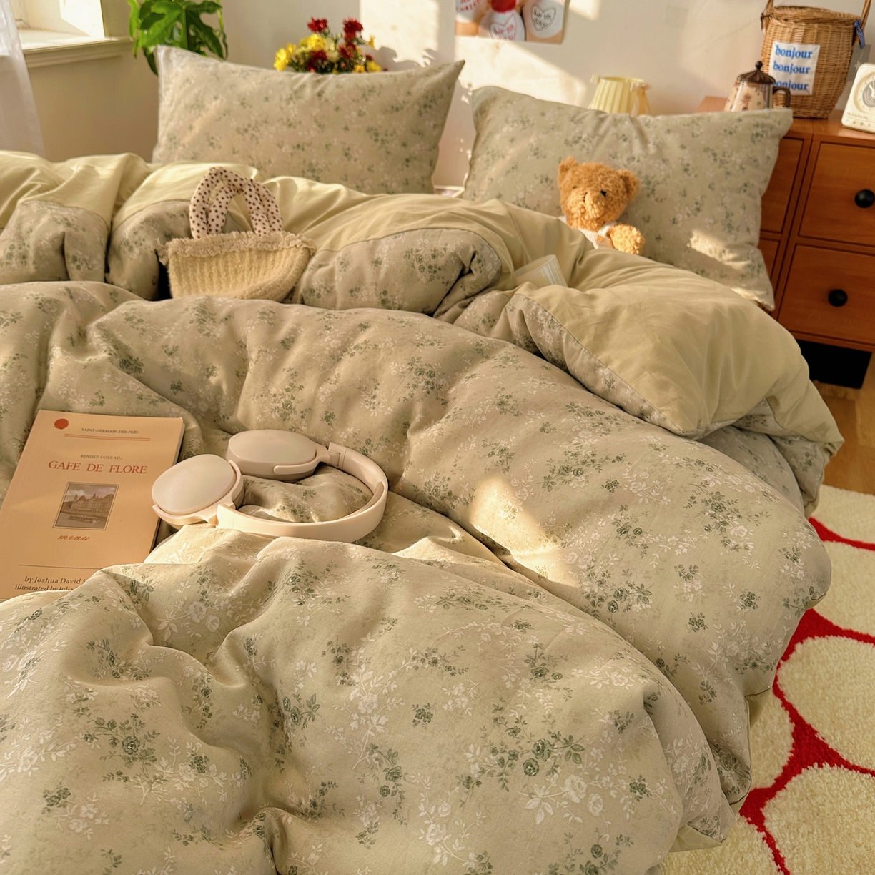 91家纺网 家纺一手货源 找家纺 耀悦家纺 2026新款全棉纯棉a类双层纱小清新四件套 春日茶语