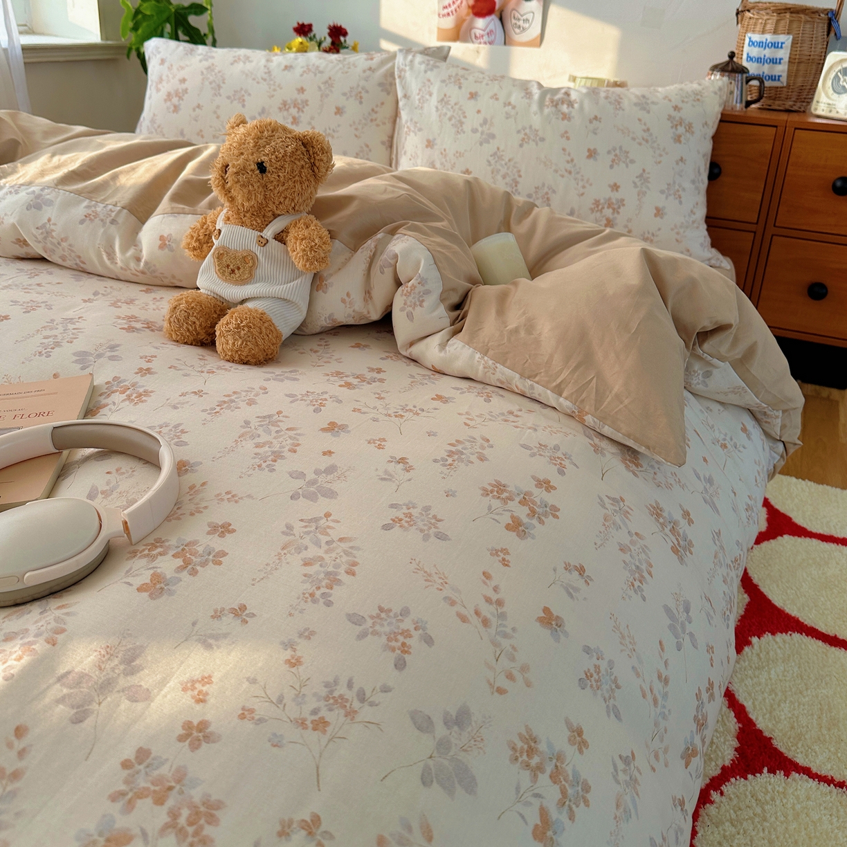 91家纺网 家纺一手货源 找家纺 耀悦家纺 2026新款全棉纯棉a类双层纱小清新四件套 风雅居