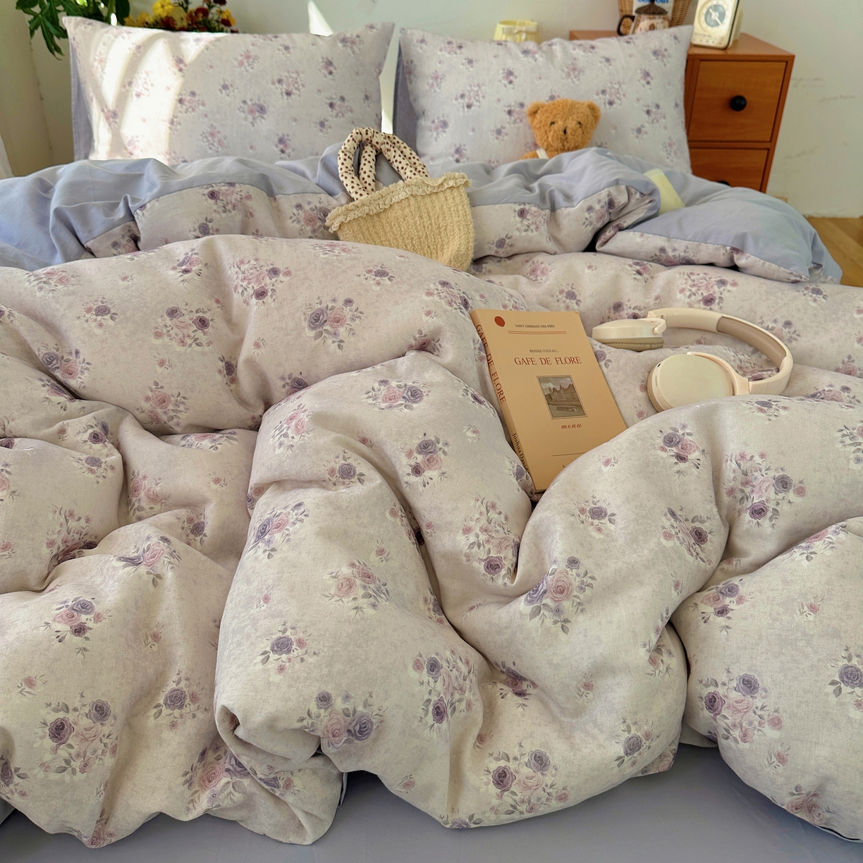 91家纺网 家纺一手货源 找家纺 耀悦家纺 2026新款全棉纯棉a类双层纱小清新四件套 木瑾