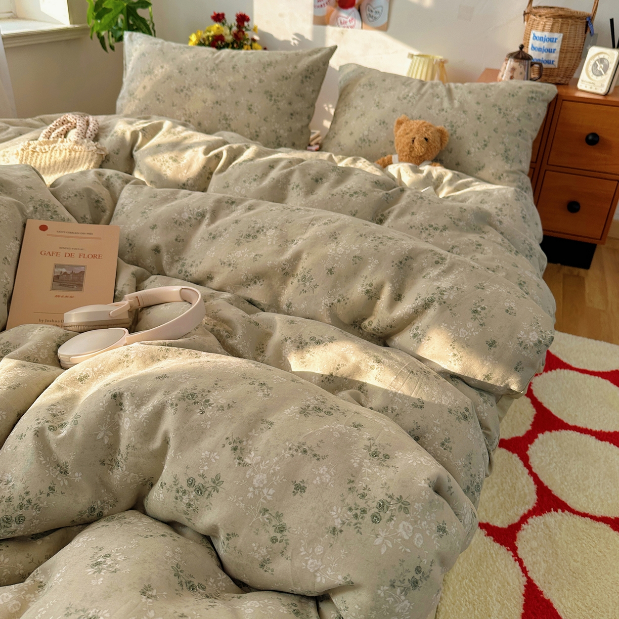 91家纺网 家纺一手货源 找家纺 耀悦家纺 2026新款全棉纯棉a类双层纱小清新四件套 春日茶语