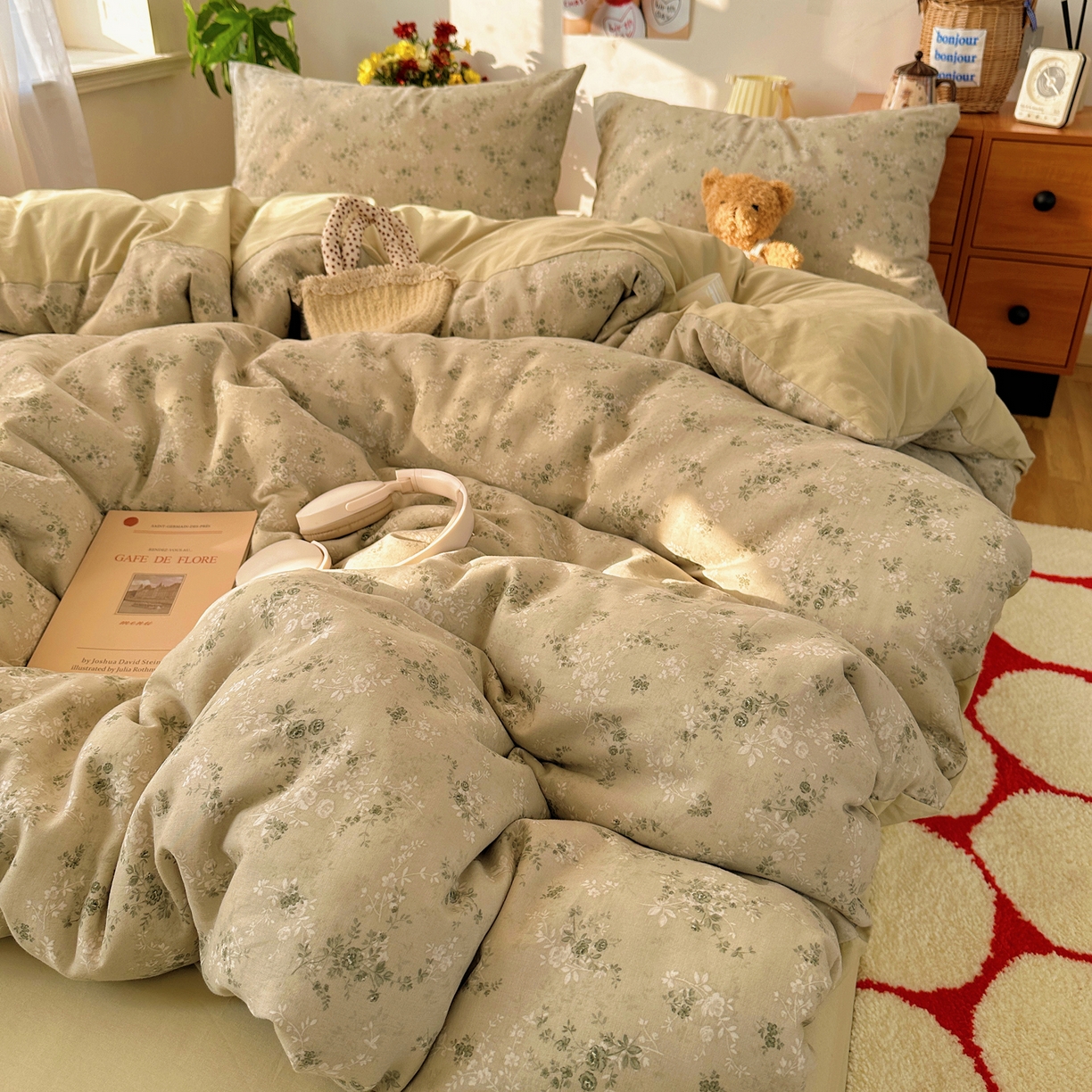 91家纺网 家纺一手货源 找家纺 耀悦家纺 2026新款全棉纯棉a类双层纱小清新四件套 春日茶语