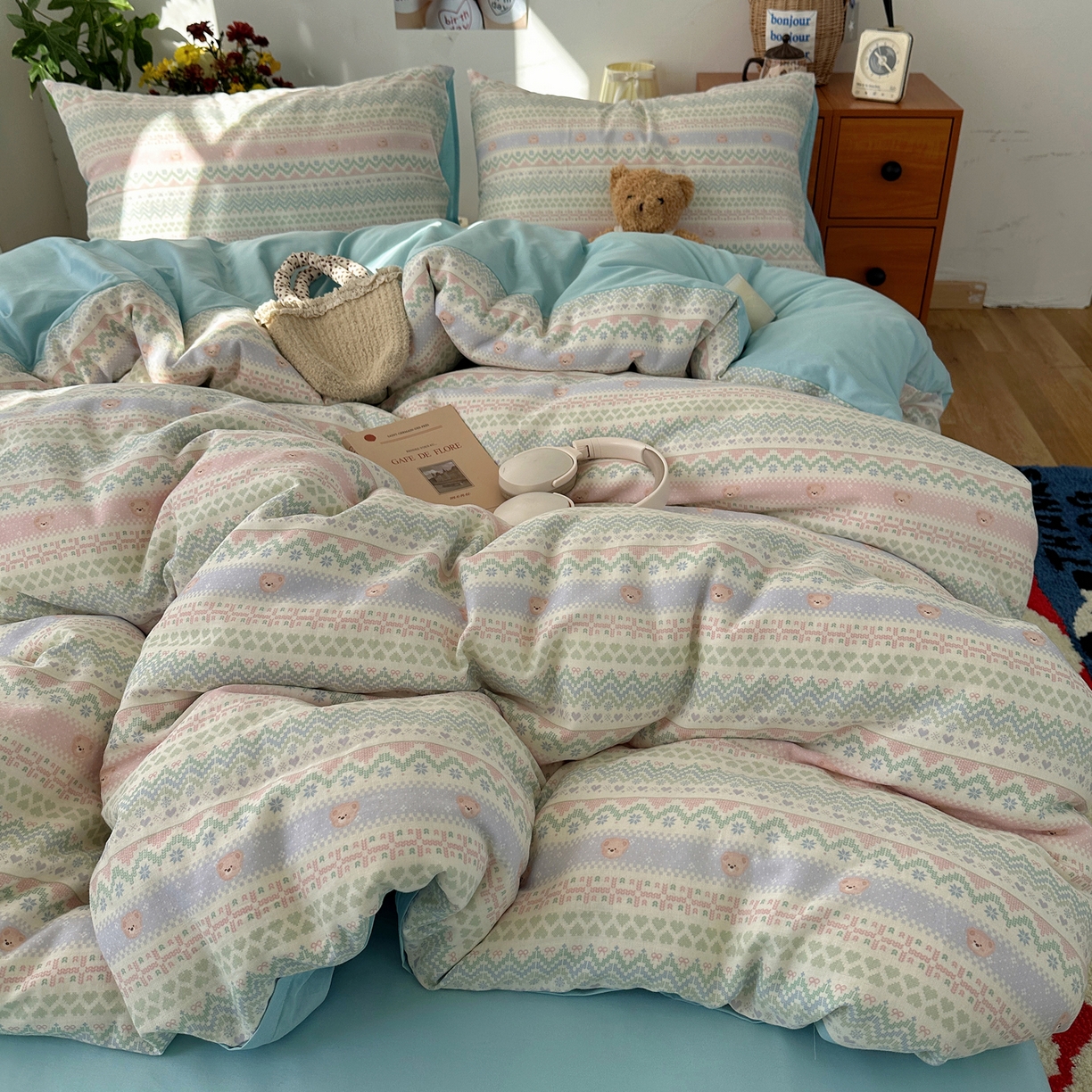 91家纺网 家纺一手货源 找家纺 耀悦家纺 2026新款全棉纯棉a类双层纱小清新四件套 星河花海