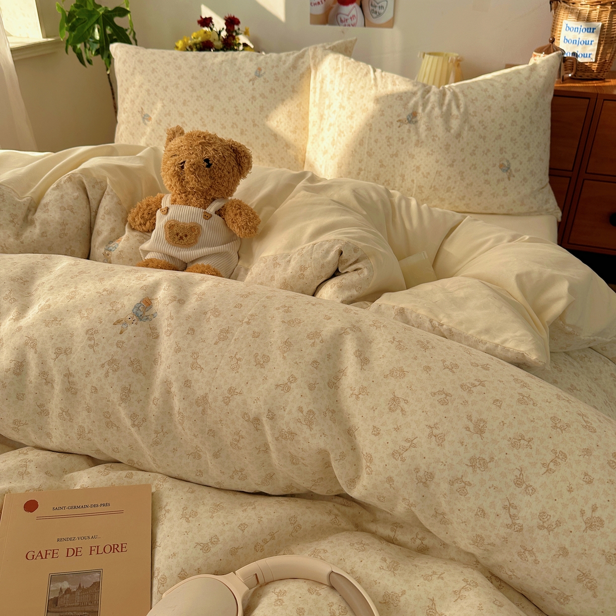 91家纺网 家纺一手货源 找家纺 耀悦家纺 2026新款全棉纯棉a类双层纱小清新四件套 南山小兔