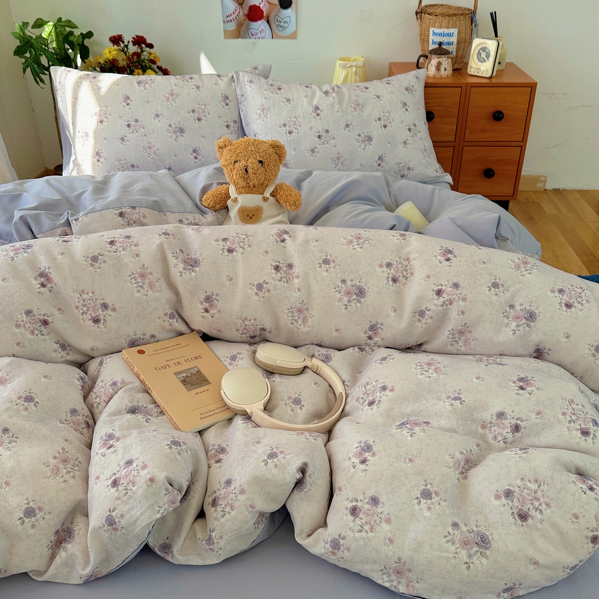 91家纺网 家纺一手货源 找家纺 耀悦家纺 2026新款全棉纯棉a类双层纱小清新四件套 木瑾