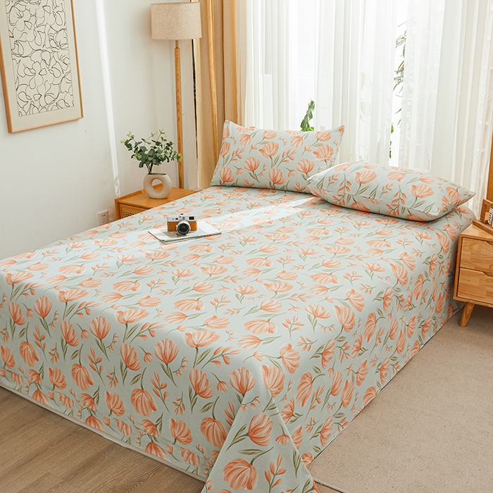 91家纺网 家纺一手货源 找家纺 大元 2026新款全棉纯棉老粗布凉席席子单床单 床单单件 花间物语