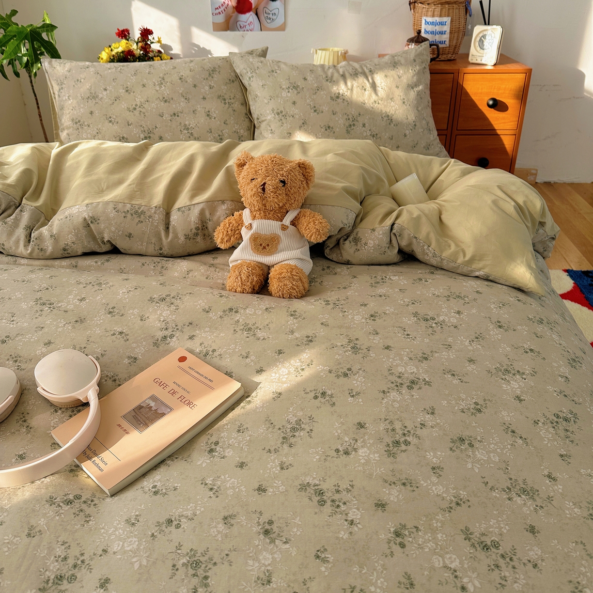 91家纺网 家纺一手货源 找家纺 耀悦家纺 2026新款全棉纯棉a类双层纱小清新四件套 春日茶语