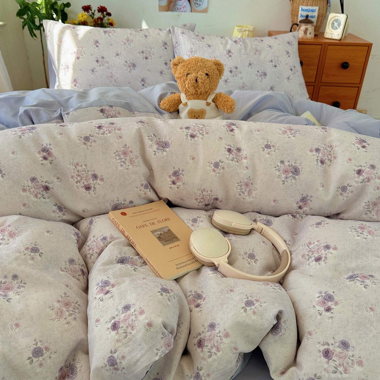 91家纺网 家纺一手货源 找家纺 耀悦家纺 2026新款全棉纯棉a类双层纱小清新四件套 木瑾