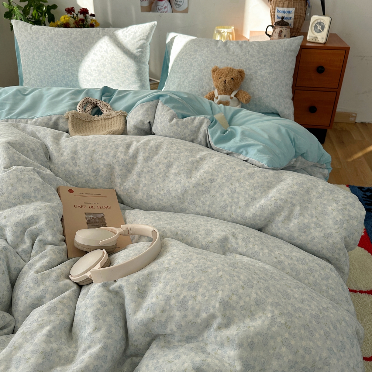 91家纺网 家纺一手货源 找家纺 耀悦家纺 2026新款全棉纯棉a类双层纱小清新四件套 梅花清客