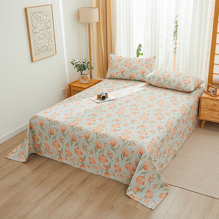 91家纺网 家纺一手货源 找家纺 大元 2026新款全棉纯棉老粗布凉席席子单床单 床单单件 花间物语