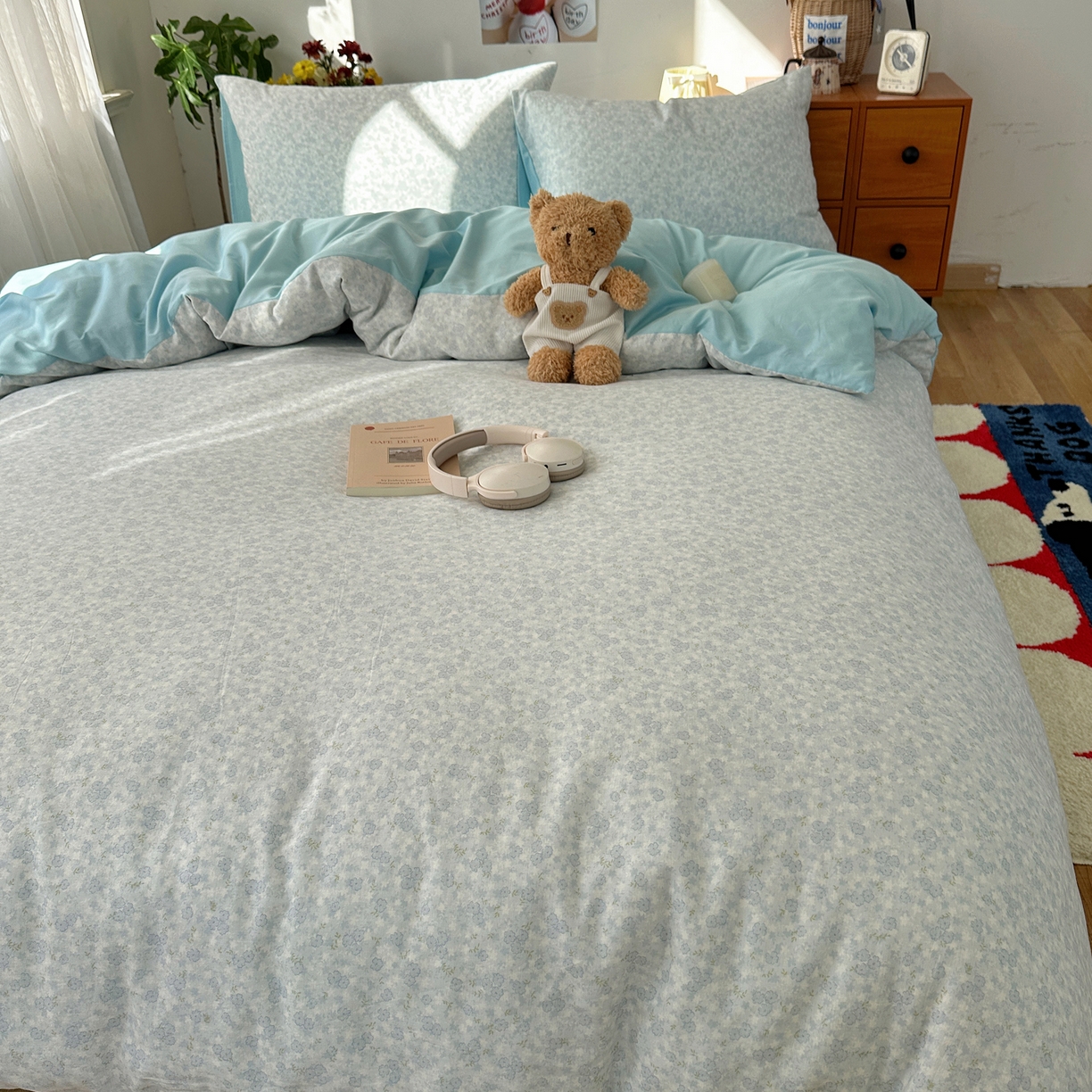 91家纺网 家纺一手货源 找家纺 耀悦家纺 2026新款全棉纯棉a类双层纱小清新四件套 梅花清客